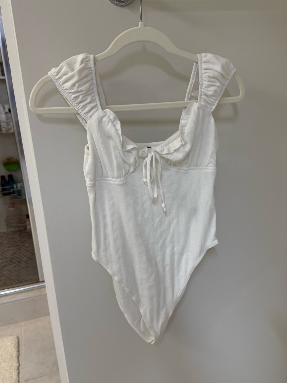 White One-Piece Swimsuit with Ruffle Straps